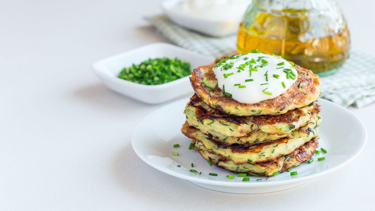 Zucchini & Feta Fritters with Collagen Tzatziki