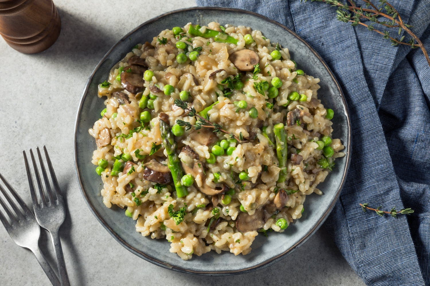 Italian Asparagus and Mushroom Risotto with Collagen Garden Peas