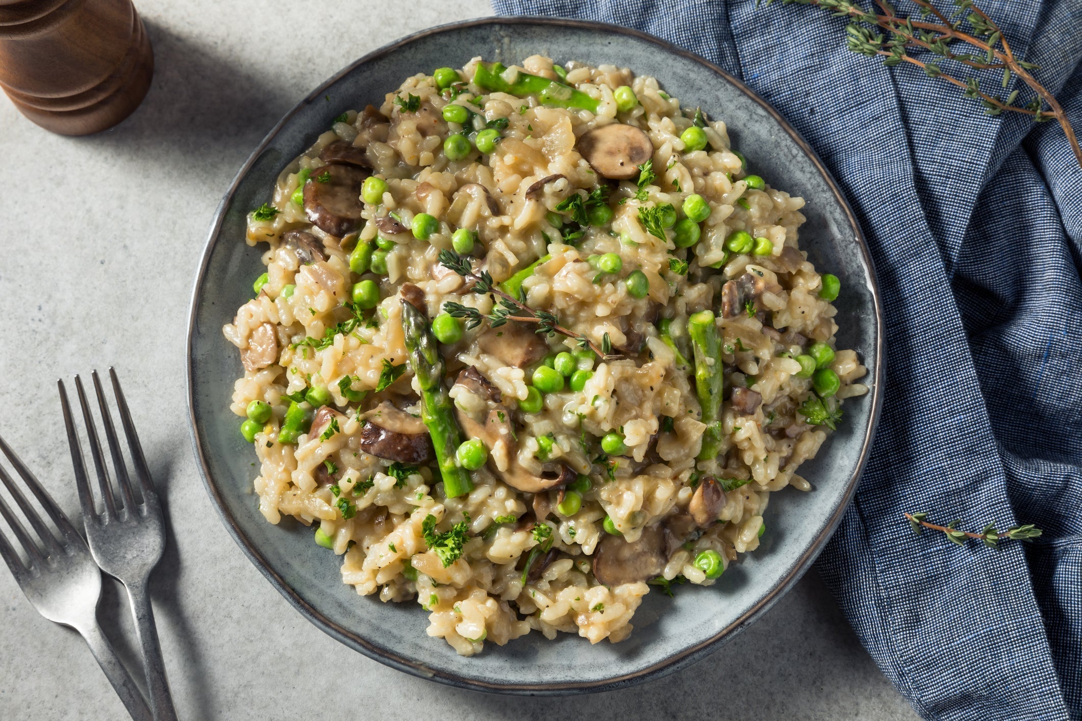 Italian Asparagus and Mushroom Risotto with Collagen Garden Peas