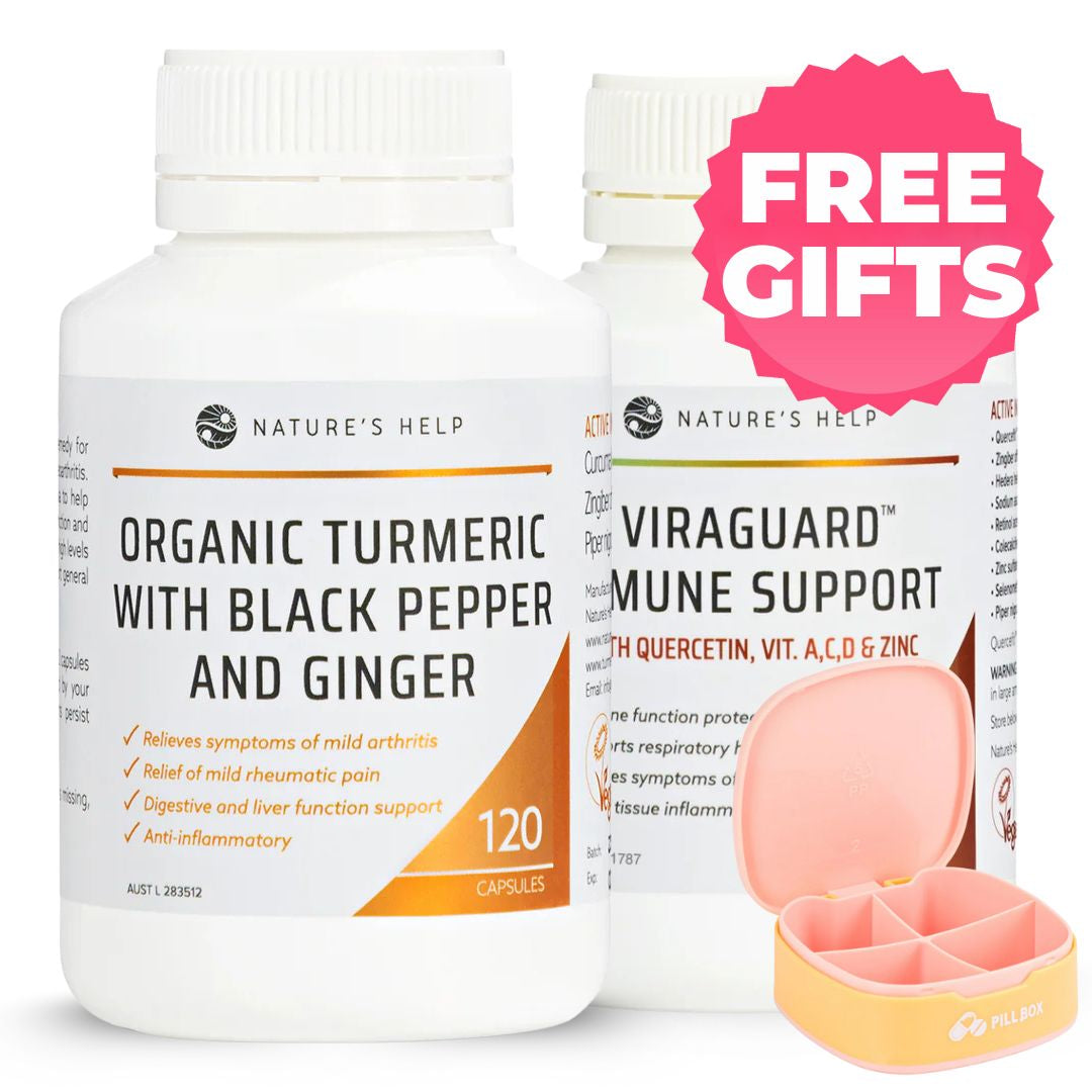 Organic Turmeric Capsules &amp; ViraGuard Plus FREE Pill Case