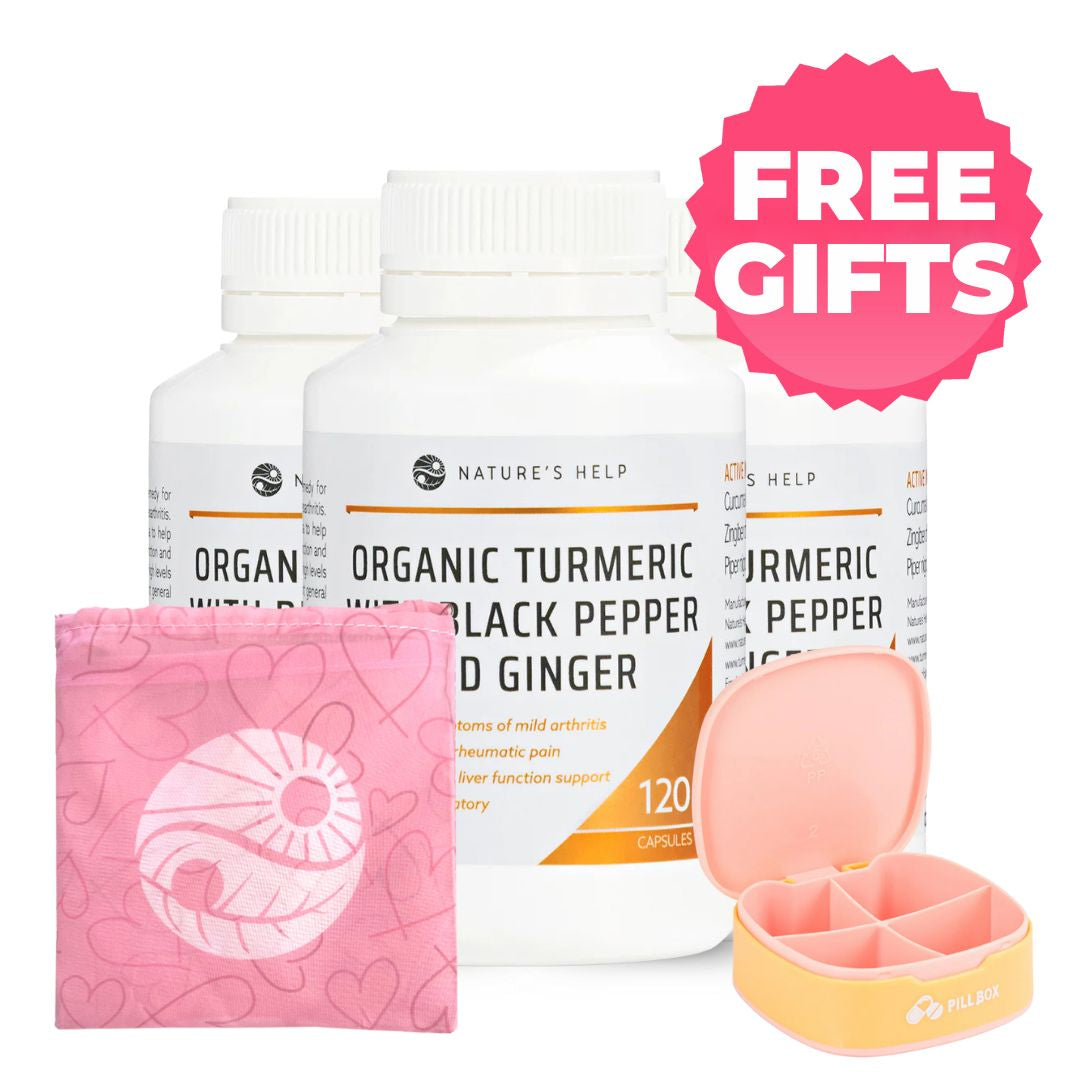 3 Turmeric Capsules Value Buy, Get Free Pill Case &amp; Shopping Bag