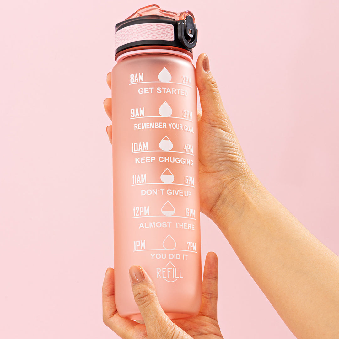 Pink 1L Motivational Water Bottle